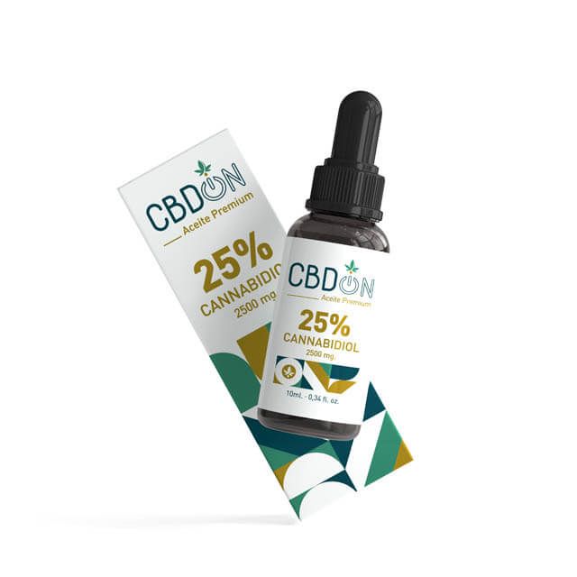 aceite cbd 25% caja y bote con dosificador